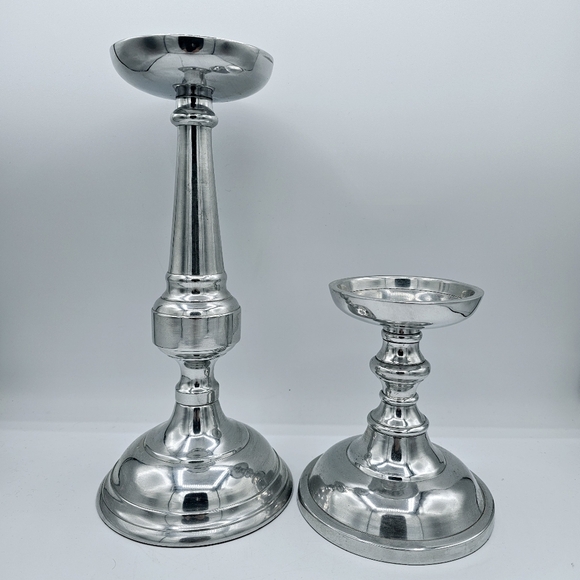 Pottery Barn Gemma Silver Tone Pillar Candle Holders - set of two - Picture 1 of 12